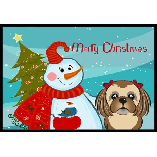 Carolines Treasures BB1869JMAT Snowman With Chocolate Brown Shih Tzu Indoor & Outdoor Mat; 24 x 36 in. BB1869JMAT - main